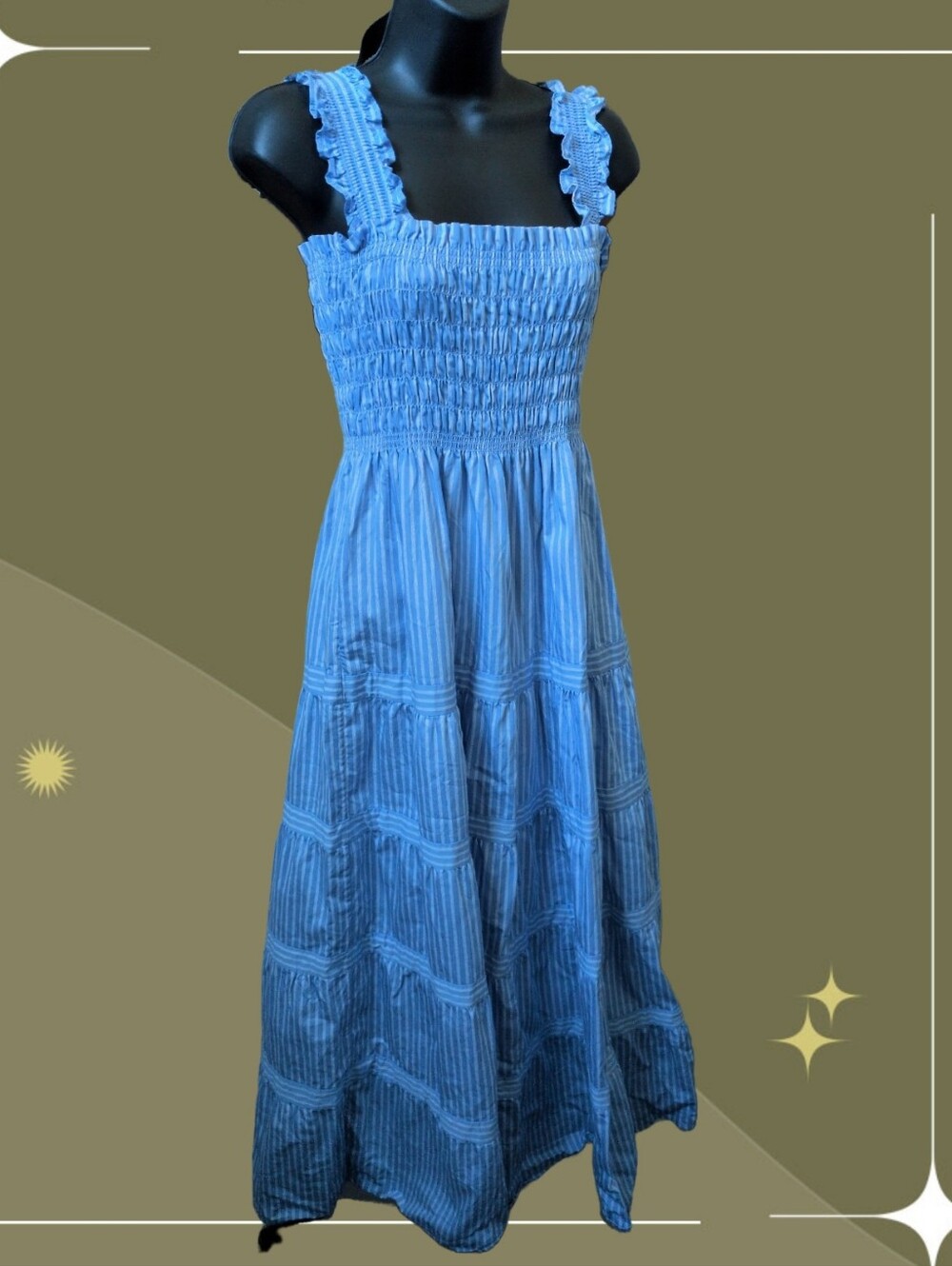 ✨The Kimmy Maxi Nap Dress in Blue Stripe by Hill House Home size m